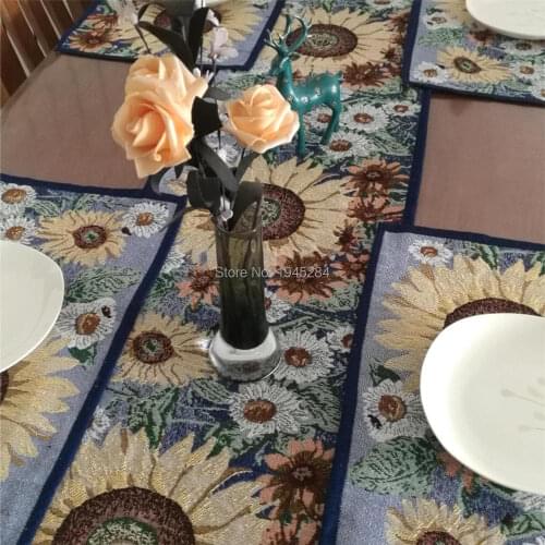 Countryside Style Flower Dining Table Runner Placemat Yarn Dyed Table Cloth Plate Mats Home Decor