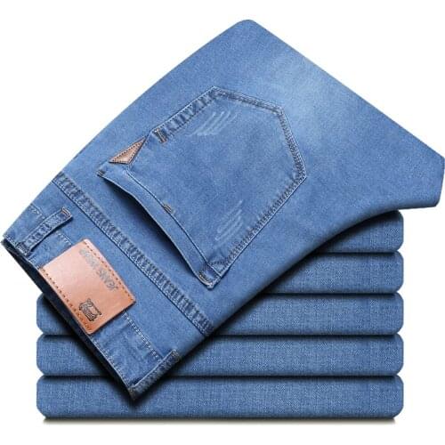 2021 Business Waistline Slim Jeans Fashion Casual Straight Cotton Elastic Big Size Brand Men Jean Mens Clothing Zipper Jeans