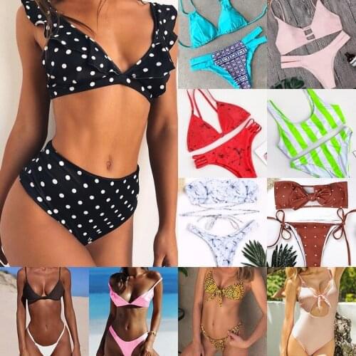 2021 European and American hot style swimsuit blue print bikini strap split swimsuit sexy biqiuniVariety