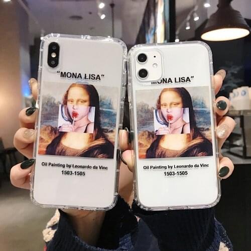 Funny Art Mona Lisa Paintings Phone Case For IPhone 11 12 Pro Max 6 7 8 Plus X XS XR Abstract Letter Clear Soft Silicone Cover