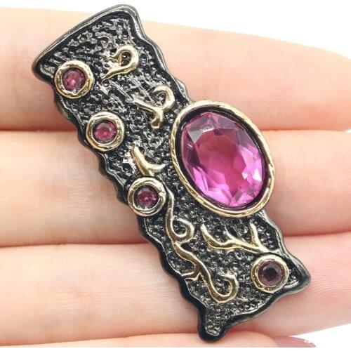 48x22mm 2021 Neo-Gothic Vintage 14g Created Pink Tourmaline Green Peridot For Man Street Jewelry Black Gold Silver Pendant