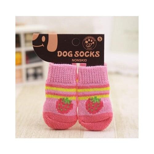4-pcs set of warm puppy dog socks soft pet knitted socks cute cartoon non-slip socks warm puppy dog shoes dog pet supplies