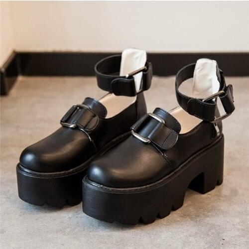 2020 Spring new Japanese college style cosplay thick bottom sandals black lolita chic pu leather Uniform girls shoes