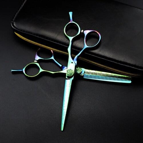 Professional Green Damascus steel 6 '' hair scissors cutting barber tools haircut thinning shears set hairdressing scissor