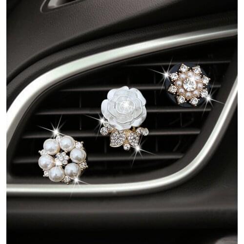 Lovely color flower styling car air freshener Crystal flower car perfume decoration clip