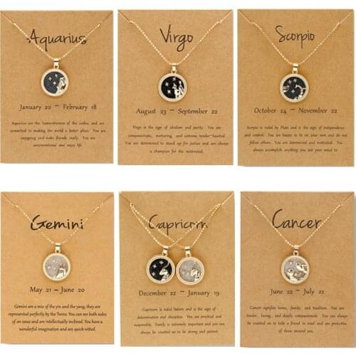 Vintage Taurus Aries Virgo White Black Resin Daytime Night Round Coin Pendant Necklaces 12 Constellation Zodiac Necklace Jewelry