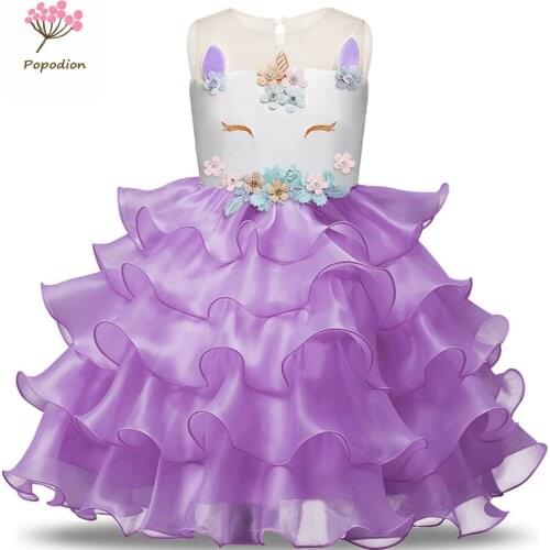 Popodion Flower Girl Dresses Unicorn Girl Dress Sleeveless Cake Dresses FGD10109