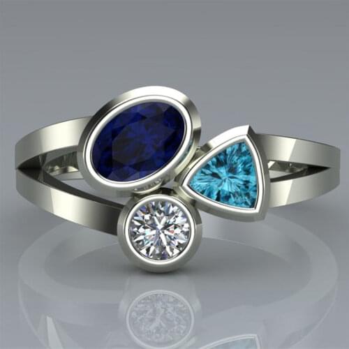 Simple Beautiful Irregular Three-Color Zircon Ring Engagement Charm Gift Fashion Party Creative Jewelry Wholesale
