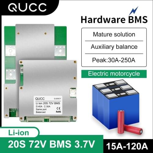 Qucc BMS 20S 30A 40A 50A 60A 100A 120A 18650 Lithium Battery Protection Board 72V BMS with LED Balance Light Temperature Control