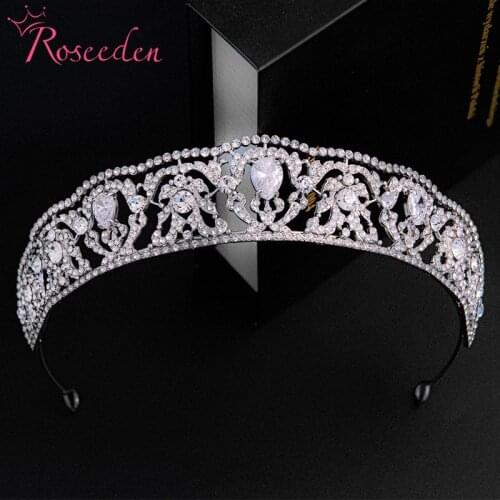 Luxury Cubic Zircon Crown Crystal Royal Bridal Tiaras Wedding Hair Accessories Jewelry RE4201