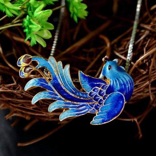 S925 silver Blue Phoenix Pendant accessories Sukhothai Cloisonne jewelry accessories as pendant DIY Womans silver pendant