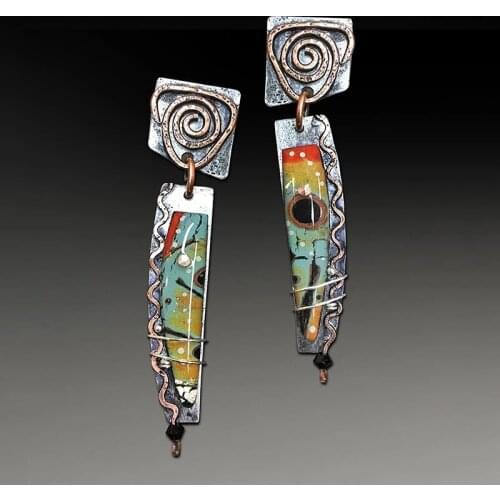 Tribal Spiral Colorful Resin Stone Dangle Earrings For Women Vintage Jewelry Bronze Metal Painting Pattern Geometric Drop Earing