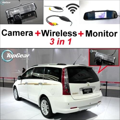 3 in1 Special Rear View Camera + Wireless Receiver + Mirror Monitor Parking System For Mitsubishi Grandis Space Wagon 2003~2011