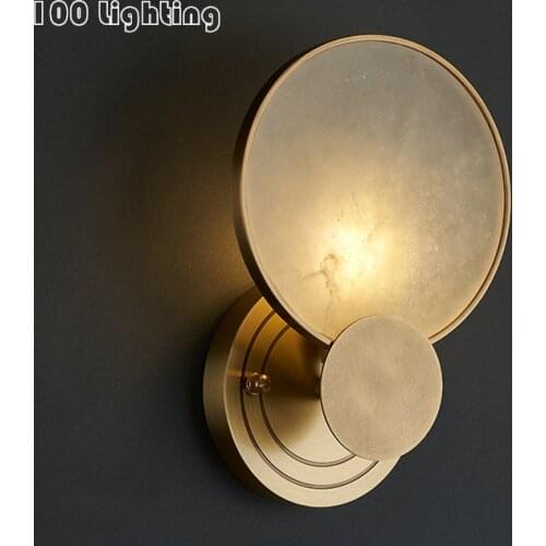 New Copper LED Wall Lamps Round Natural Marble Foyer Bedside Dining Room Wall Sconces Gold Brass E14 Atmosphere Lighting