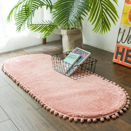 Thick Carpet Bedroom Oval Bedside Carpet Anti-skid Kitchen Mat Water Absorption Bathroom Cute Room Carpet Rug Pink Floor Living