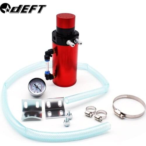 DEFT Universal Aluminum Engine Oil Catch Reservoir Breather Tank Can With Vacuum Pressure Gauge Oil Catch Can Tank