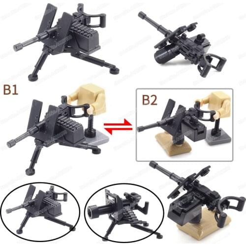 Military WW2 M2 Heavy Machine Gun Weapons Building Block Army Figures Battlefield Switch Equipment Model Child Gift Diy Toys