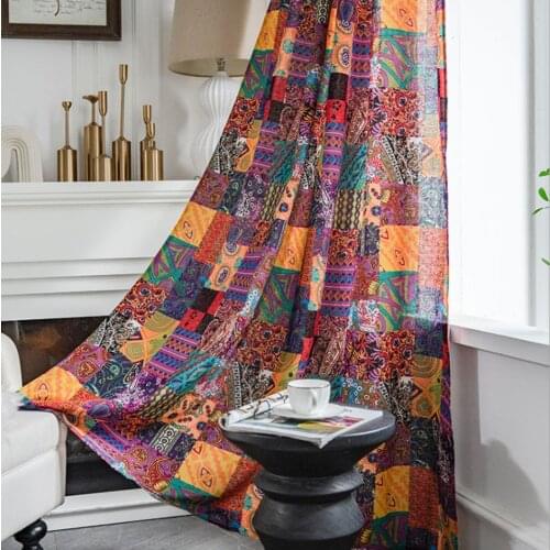 Bohemian Retro Ethnic Style Curtain Cotton And Linen Fabric Semi-Shading Living Room Floating Curtains Study Bedroom Decoration