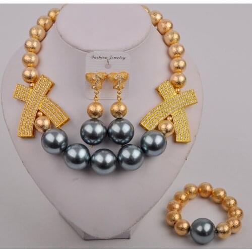 Pearl Bead Dubai Gold Jewelry Sets For Women Indian Jewelery African Designer Necklace Bracelet Earring Wedding Accessories