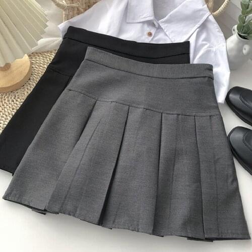 Harajuku Women Mini Skirt Preppy Casual Ladies Korean Summer High Waist A-Line Solid Pleated Skirts Elegant Fashion Streetwear