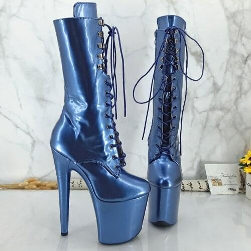 Leecabe Blue UPPER 20CM/8Inch Womens Platform disco party High Heels Shoes Pole Dance boot