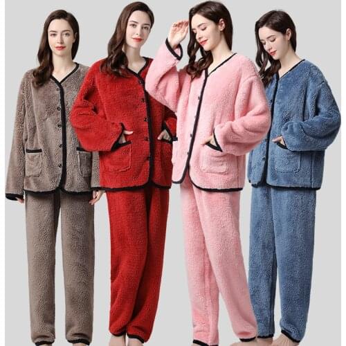 Lady Pregnant Coral Pyjamas Suit Pajamas Set Women Winter Thick Autumn Korean Large Size Clothes Warm Soft Pijama Set Femme