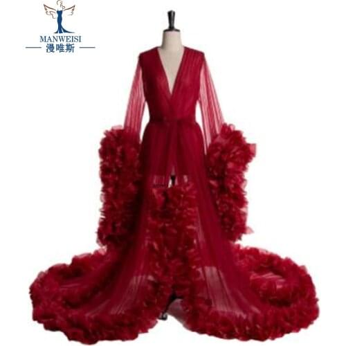 Bridal Boudoir Robe Bridal Prom Gowns Tulle Illusion Sexy Long Summer Dress for Photography Ruffled Women Gown Custom Made