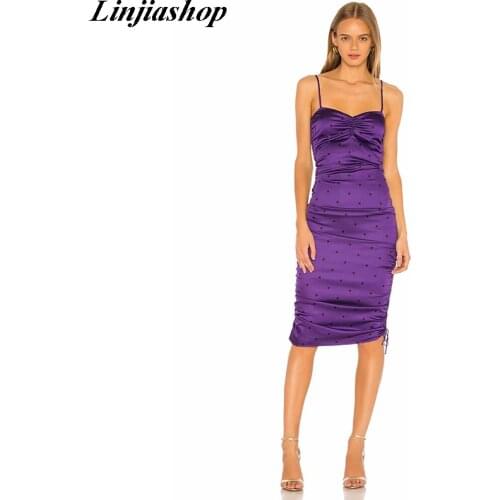 Fashion New Autumn For Love Lemons Womens Paula Ruched Dress Functional Drawstrings Violet Fitted Midi Dress with Skinny Straps