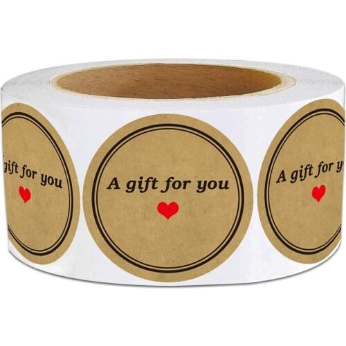 1.5 Inch A Gift for You Stickers Round Natural Brown Kraft Gift Labels - Red Heart Thank You Labels 500 Adhesive Stickers