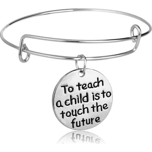 12PC Teachers Gifts To Teach A Child Is To Touch The Future Bangles Round Pendant Charm Adjustable Bracelets Teachers Day Gifts Thanksgiving Presents