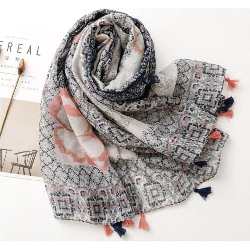 2021 Fashion Newest Floral Pattern Cotton Tassel Scarf 10pcs/lot