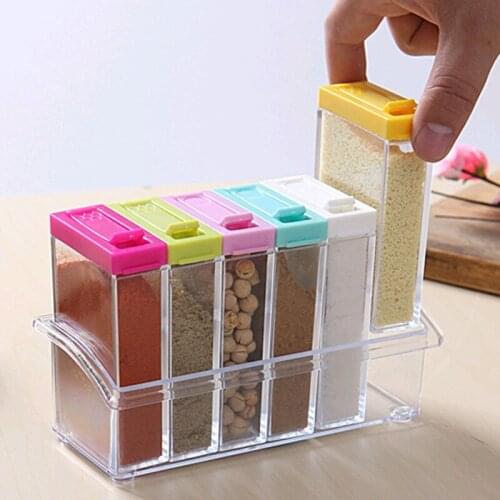6Pcs/Set Spice Jar Seasoning Box Kitchen Spice Storage Bottle Salt Pepper Cumin Powder Box Tool