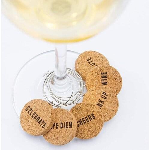 6pcs Wine Glass Markers Cork Glass Charms Sign Goblet Wine Glass Rings Wire Hoop Drink Marker Pen Bachelorette Bar Accessories