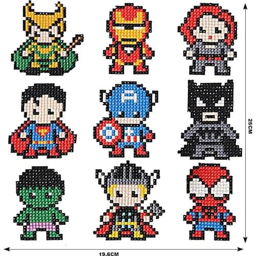 High Quality Diamond Painting Stickers Kits for Kids DIY 5D Hero Diamond Art Mosaic Stickers by Numbers Kits - 9 Pieces