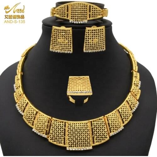 Big Necklace Set Womens Earrings Jewelery Dubai Gold African Accessories Big Bracelets Wholesale Custom Western Style Nigerian