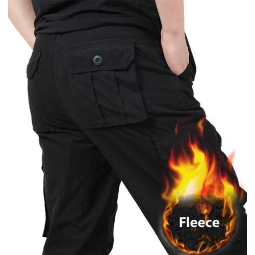 Autumn Winter Warm Thick Men Cargo Pants Casual Business Plus Size 3XL Fur Inside Army Militare Big Pockets Design Clothing