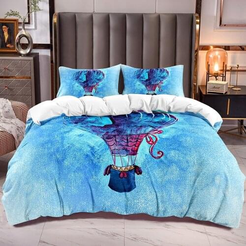 Kids Duvet Cover with Blue Hot Air Ballon Print White Reverse Microfiber Bedding Comforter Cover with Zipper Closure