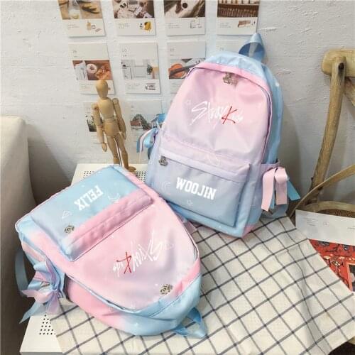1pcs Kpop Stray Kids Backpack Pink blue gradient Color waterproof student bag schoolbag Creative Stray kids kpop supplies cute