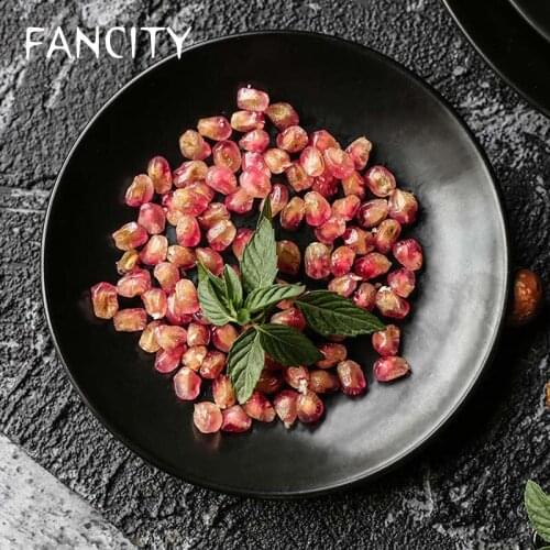 FANCITY Japanese ceramic plate of Platycodon grandiflorum, black western style steak plate, pasta fruit salad plate, restaurant