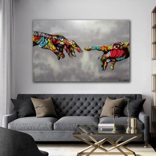Graffiti Adam hands canvas painting street art paintings on the wall abstract wall art for living room home decor