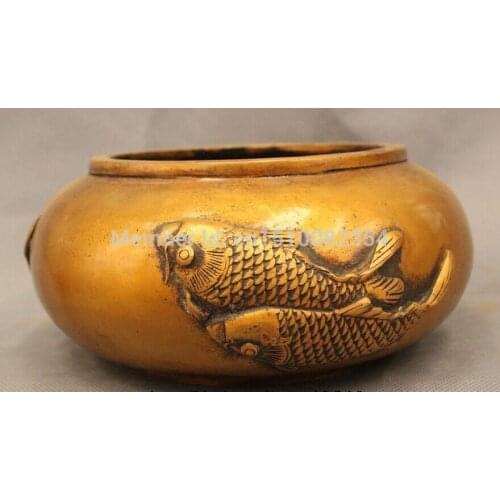 7"Chinese Folk Bronze Feng Shui Lucky Lifelike Cyprinoid Fish fish tank Pot