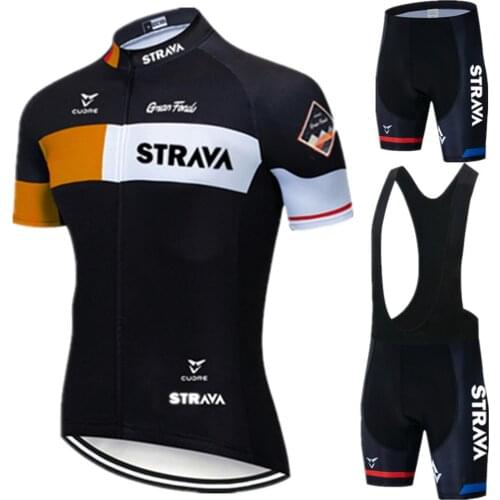 STRAVA Yellow Mens Cycling Jersey Set 2021 Anti-UV MTB Bike Clothing Kit Summer Pro Bicycle Clothes Team Cycling Clothing Suit