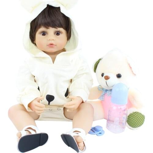 55CM Full Body Silicone Reborn Baby Boy Doll For Girl 22 Inch Bebe Boneca With Bear Kid Birthday Gift Play House Dress Up Toy