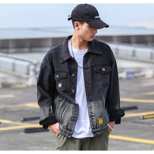 Spring Autumn Denim Jacket Mens Trendy Brand Street Casual Loose Coats Handsome Mens Jackets Black Tops