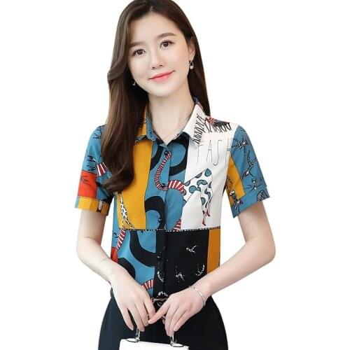 Summer Short Sleeve Casual Shirt Tops Women Blouse 2020 Printed Women Shirts Blouses Harajuku