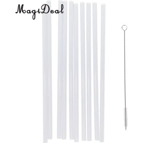 MagiDeal 10 Pieces Reusable Hard Plastic Drinking Straws with Cleaning Brush Home Party Decoration for Tropical Party Birthday