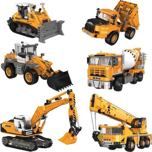 MEOA New City Engineering Series Dump Truck Forklift Loader Excavator Crane Bulldozer Concrete Mixer Sets Building Blocks Bricks