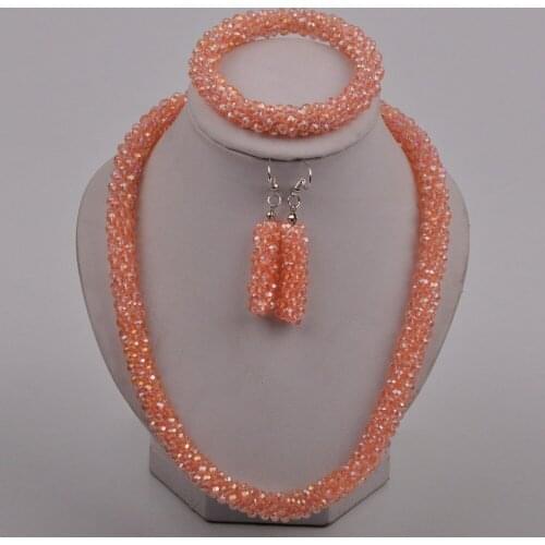 Fashion Peach African Jewelry Set Crystal Beads Costume Necklace Nigerian Wedding Set Bridal Jewelry Sets