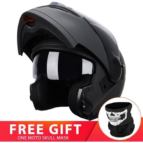 Men Motorcycle Helmet Black Moto Dual Lens Modular Flip Up Helmet Motocross Motorbike Capacete Helmet Moto Racing Casco Casque
