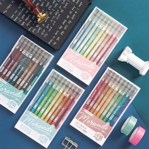 9pcs/lot Morandi Gray Pens Set Multi Color Gel Ink Pens Vintage Marker Liner 0.5mm Ballpoint Stationery Gift Office School